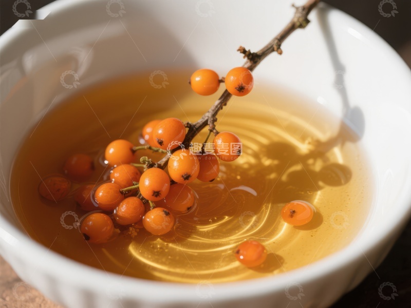 高清大图下载【趣麦麦图】海 buckthorn 浆果浸入蜂蜜中