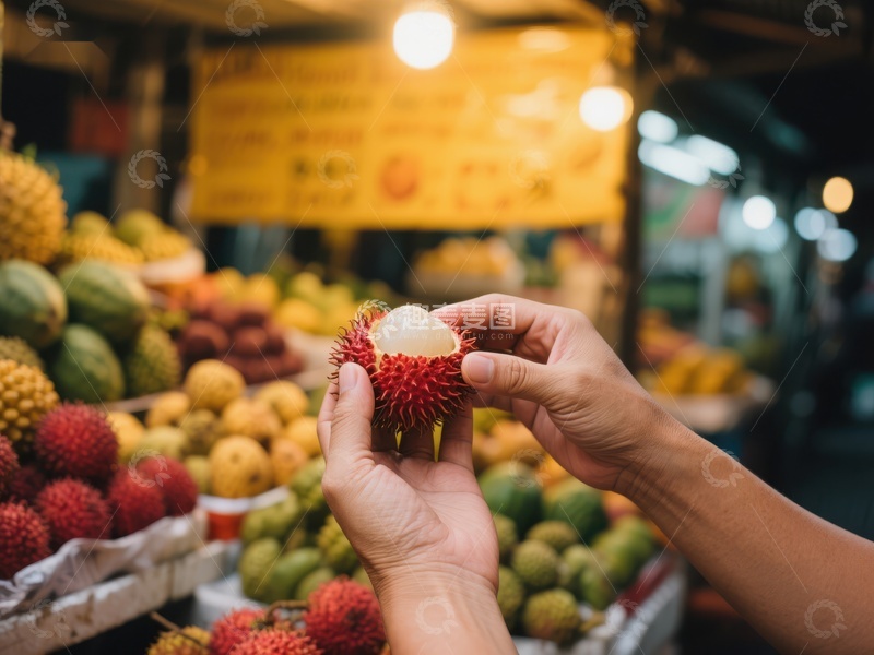 高清大图下载【趣麦麦图】市场中挑选新鲜红毛丹