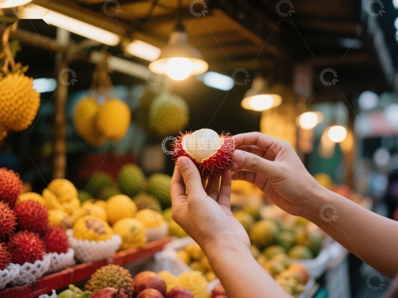 高清大图下载【趣麦麦图】市场中挑选新鲜红毛丹