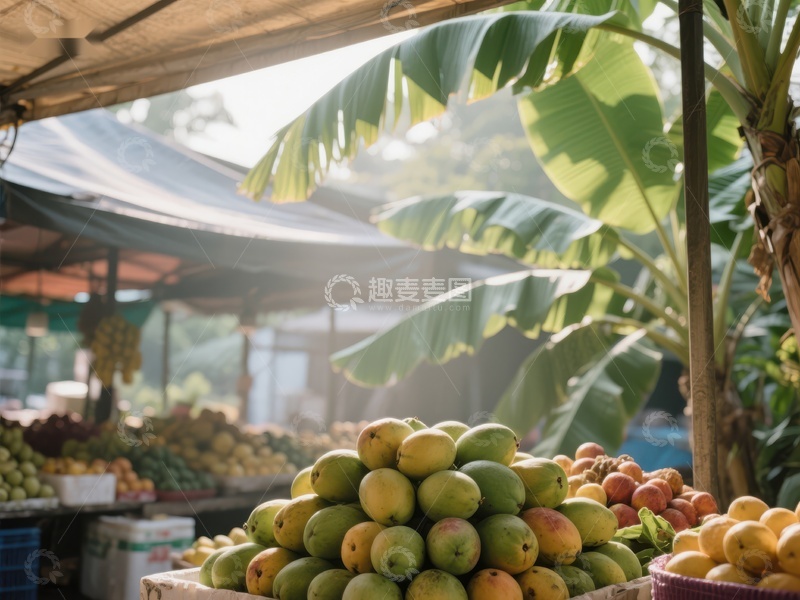 市场摊位上的新鲜芒果