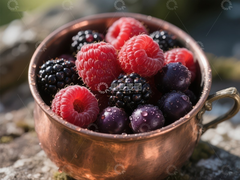高清大图下载【趣麦麦图】铜碗中的新鲜浆果