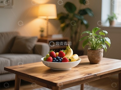 客厅茶几上的水果与绿植