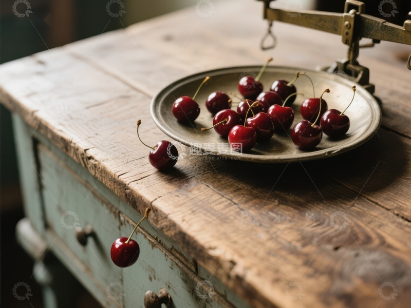 高清大图下载【趣麦麦图】樱桃置于复古秤盘之上