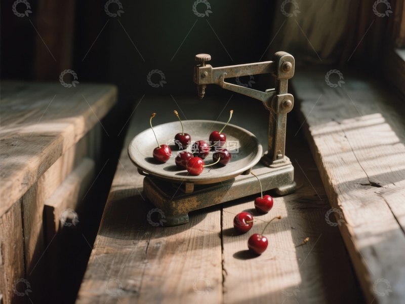 高清大图下载【趣麦麦图】樱桃在复古秤上称重