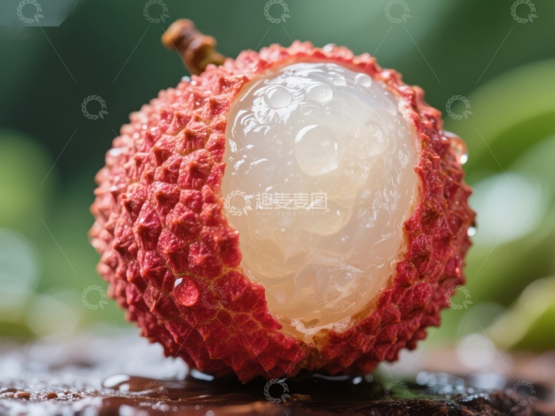 高清大图下载【趣麦麦图】新鲜荔枝特写，果肉晶莹剔透