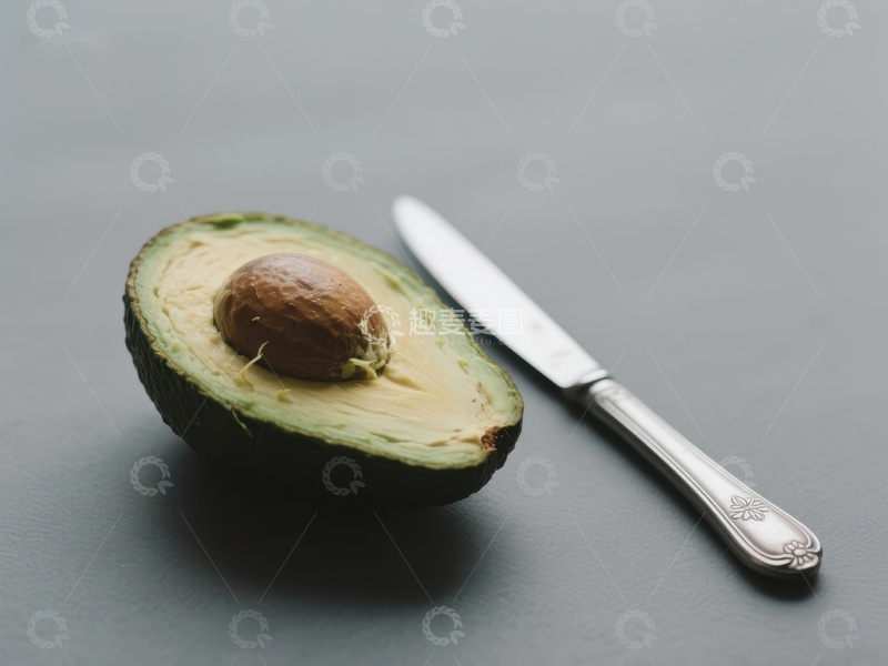 高清大图下载【趣麦麦图】切开的牛油果与刀具