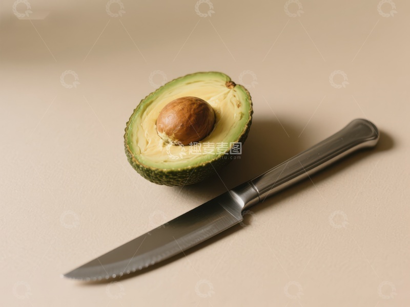高清大图下载【趣麦麦图】切开的牛油果与刀具