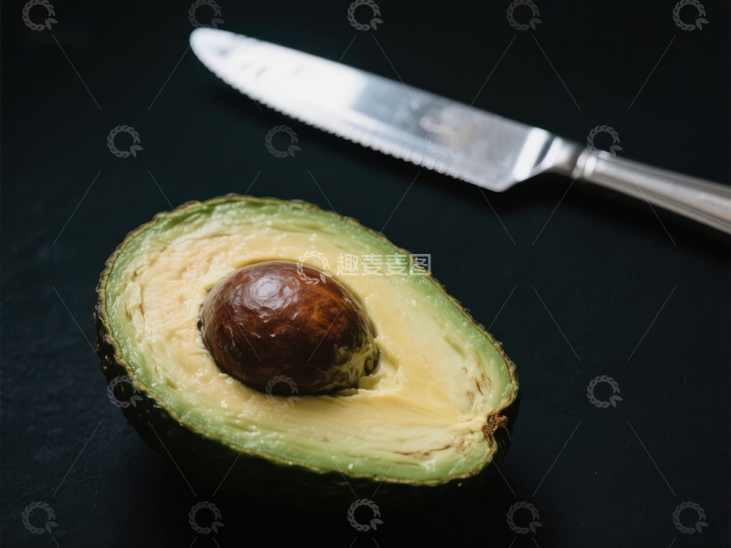 高清大图下载【趣麦麦图】切开的牛油果与刀具