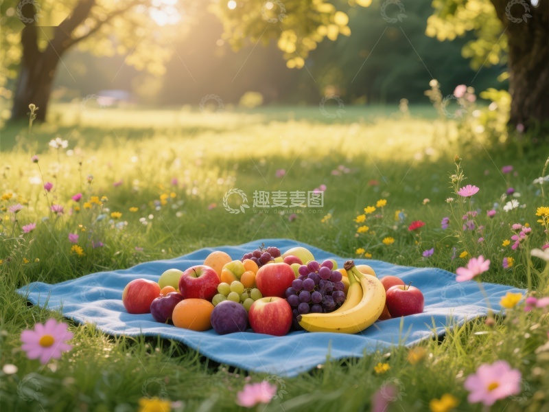 高清大图下载【趣麦麦图】野餐布上的新鲜水果
