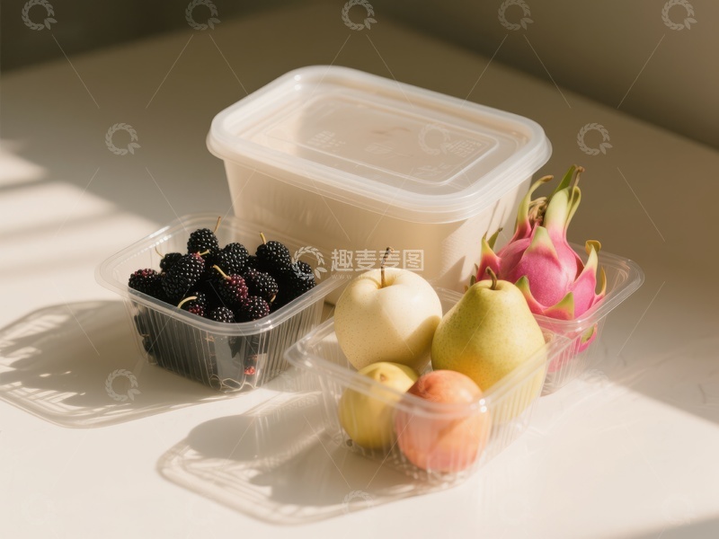 高清大图下载【趣麦麦图】新鲜水果与保鲜盒的静物组合
