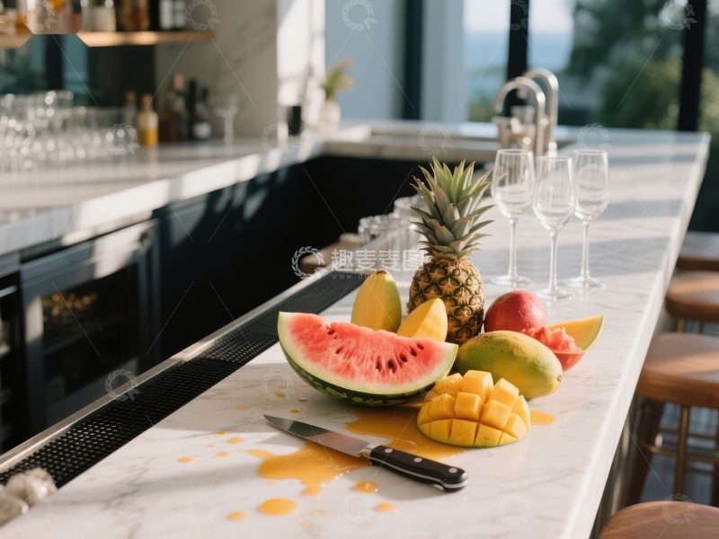 高清大图下载【趣麦麦图】厨房吧台上的新鲜水果