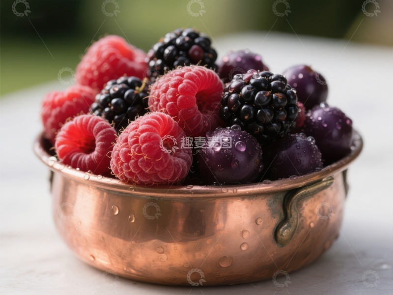 高清大图下载【趣麦麦图】铜碗中的新鲜浆果