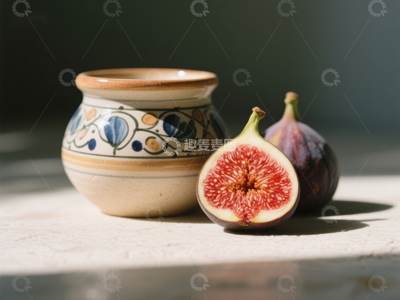 高清大图下载【趣麦麦图】陶瓷罐旁的无花果