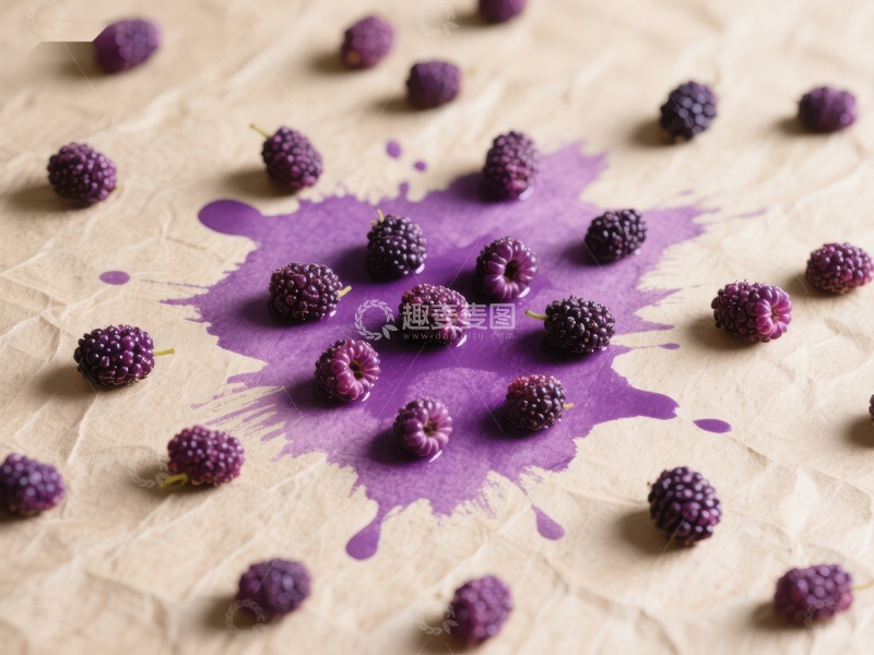 高清大图下载【趣麦麦图】紫色浆果与墨迹的静物构图