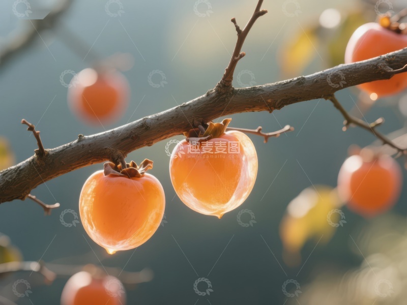 高清大图下载【趣麦麦图】枝头挂满橙色柿子