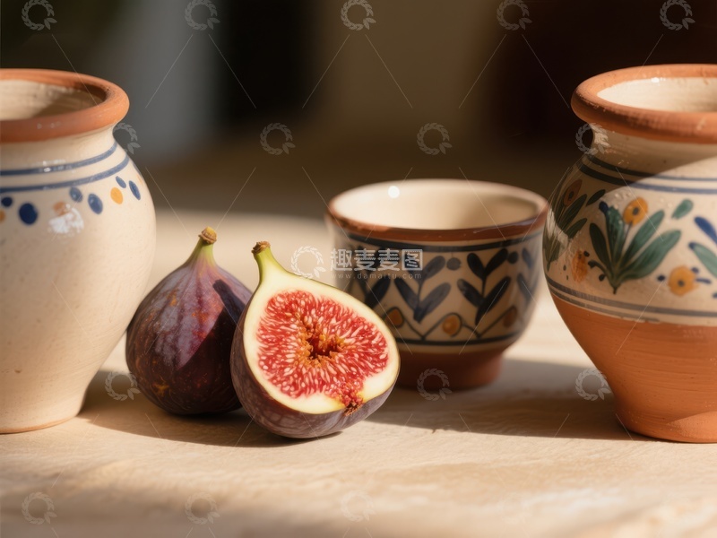 高清大图下载【趣麦麦图】无花果与陶器的静物组合
