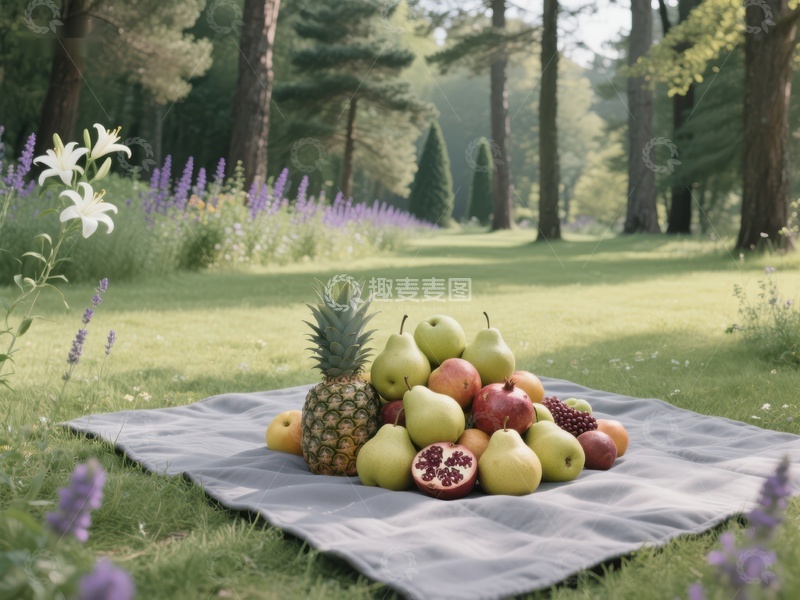 高清大图下载【趣麦麦图】草地上的水果野餐