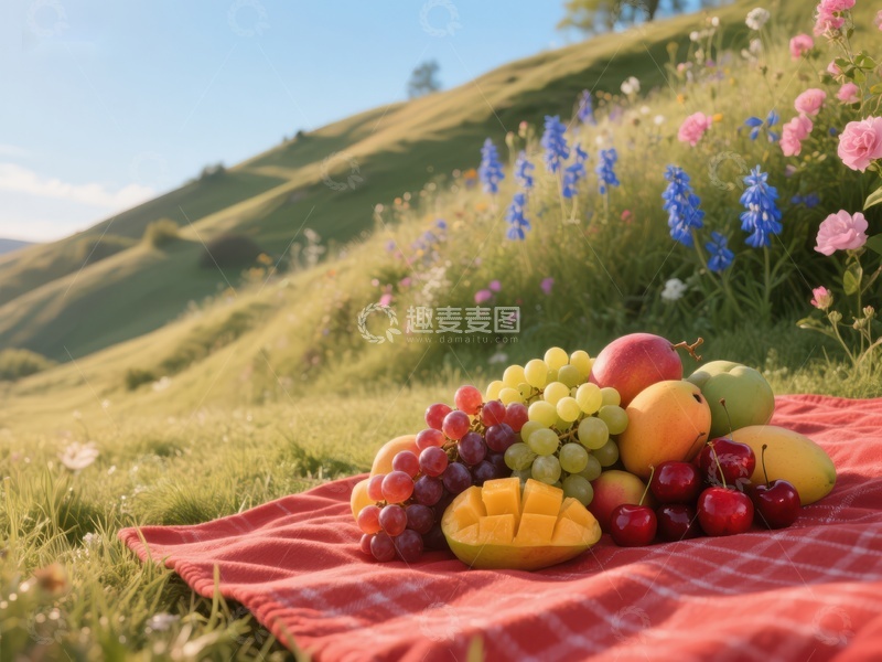高清大图下载【趣麦麦图】草地野餐，水果满布