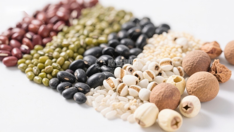 高清大图下载【趣麦麦图】多种豆类与莲子的健康食材展示
