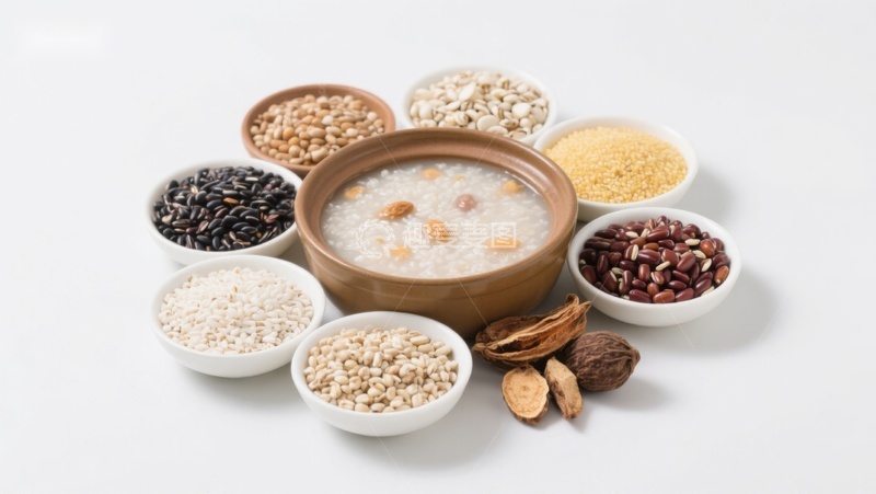 高清大图下载【趣麦麦图】-多种谷物与粥的组合展示