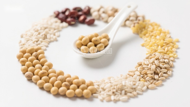 高清大图下载【趣麦麦图】五谷杂粮环绕勺中豆类