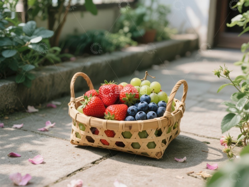 高清大图下载【趣麦麦图】篮子里的草莓蓝莓和葡萄