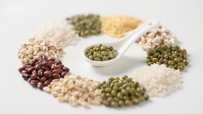 高清大图下载【趣麦麦图】五谷杂粮环绕勺中豆类