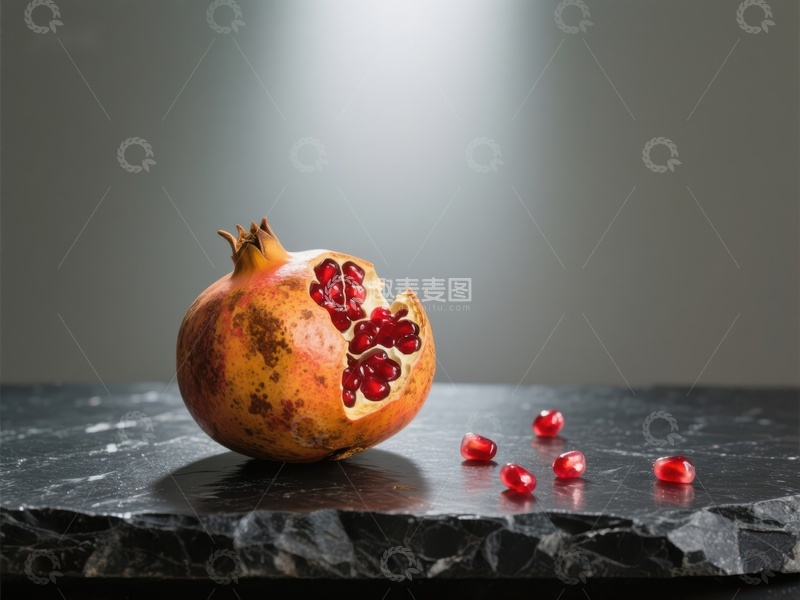 高清大图下载【趣麦麦图】石榴半开，籽粒散落