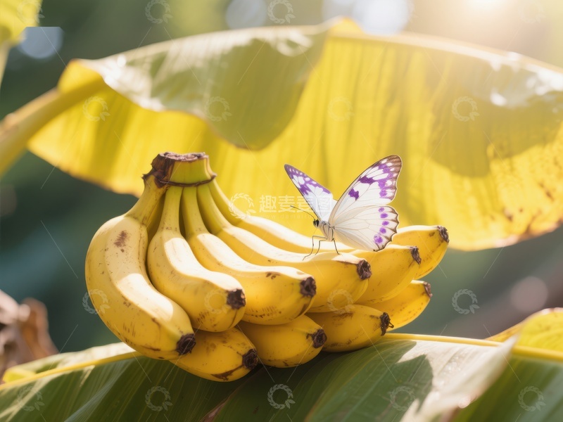 高清大图下载【趣麦麦图】蝴蝶停驻在香蕉上的自然美景