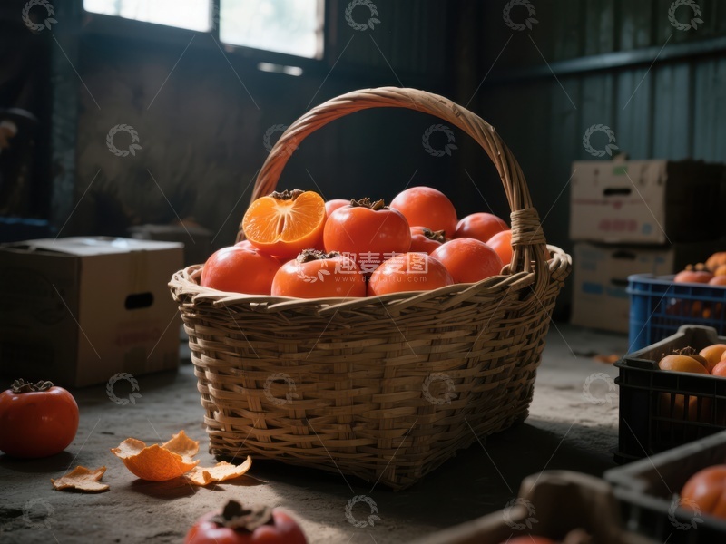 高清大图下载【趣麦麦图】篮子里的柿子