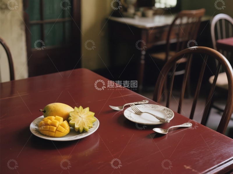 高清大图下载【趣麦麦图】餐桌上的水果与餐具