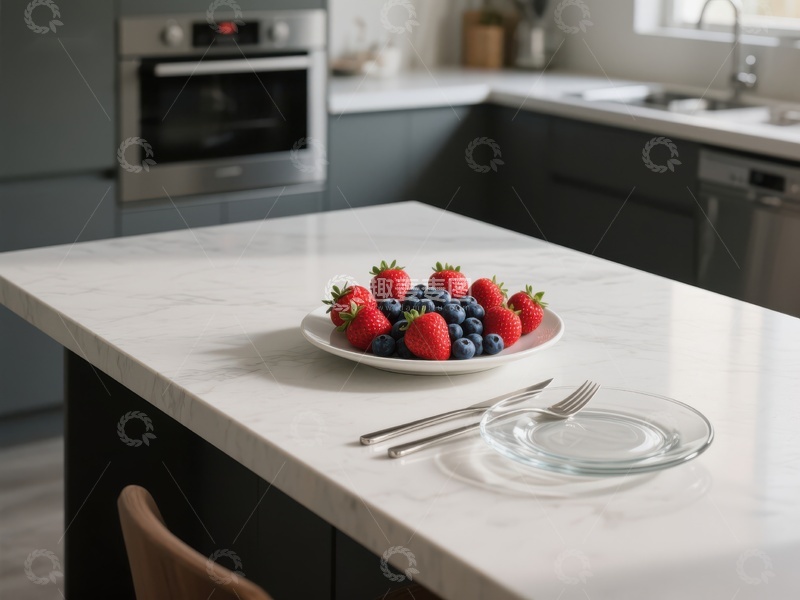 高清大图下载【趣麦麦图】现代厨房大理石台面摆放新鲜浆果