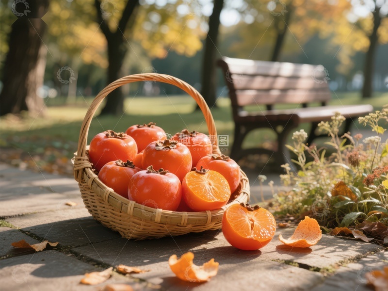 高清大图下载【趣麦麦图】秋日公园里的柿子篮