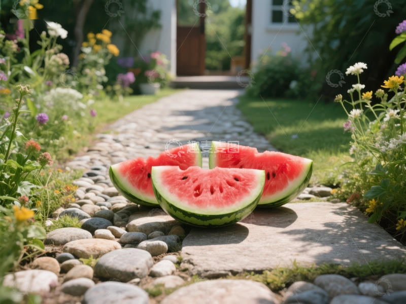 高清大图下载【趣麦麦图】花园小径上的西瓜片