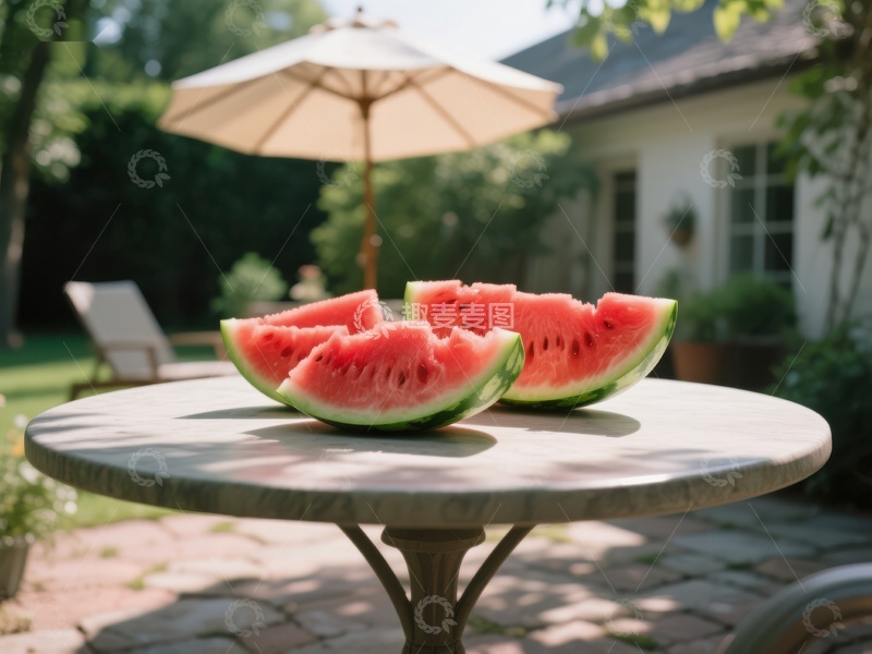 高清大图下载【趣麦麦图】夏日庭院中的西瓜切片