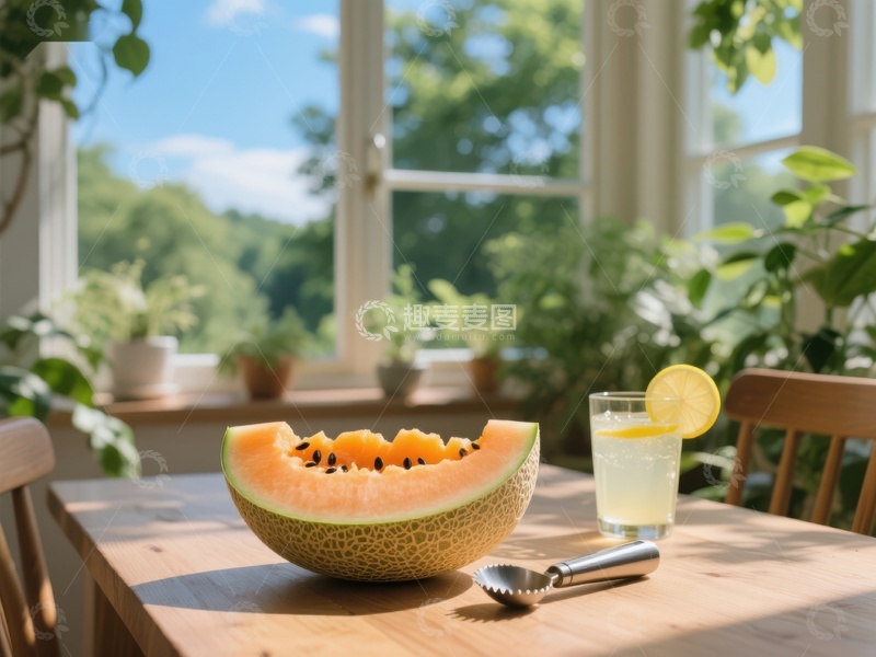 高清大图下载【趣麦麦图】窗边的甜瓜与柠檬水