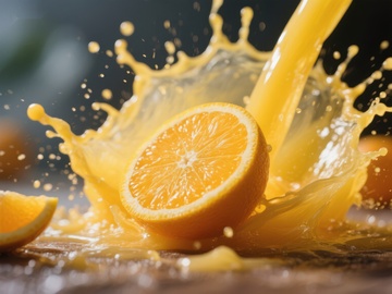 橙汁飞溅，新鲜橙子特写