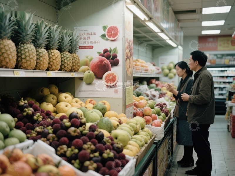 高清大图下载【趣麦麦图】超市水果区顾客挑选商品