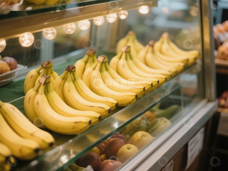 高清大图下载【趣麦麦图】新鲜香蕉陈列在超市水果区