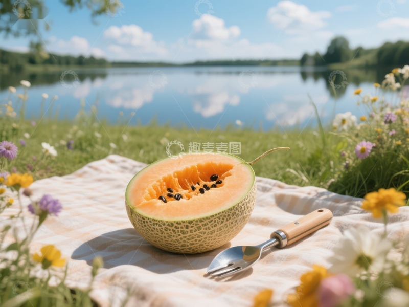 高清大图下载【趣麦麦图】湖畔野餐，切开的甜瓜