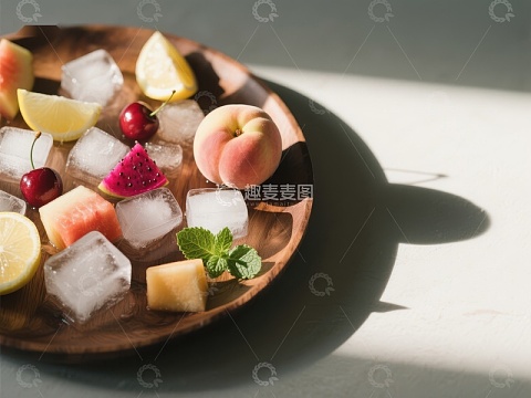 冰块与水果的夏日清凉组合