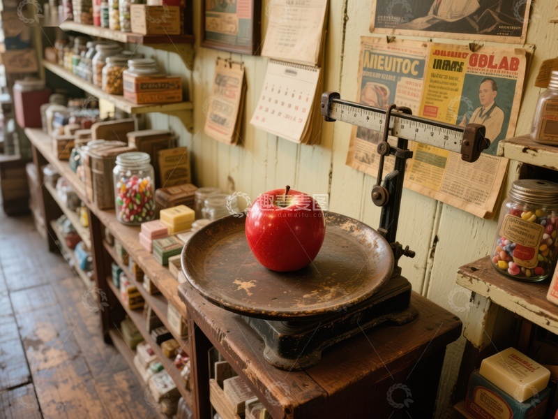 高清大图下载【趣麦麦图】复古杂货店中的苹果秤