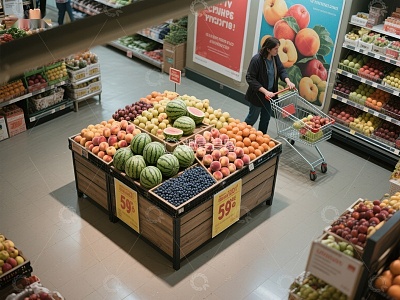 超市水果区顾客选购商品