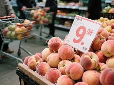 超市水果区，桃子特价促销