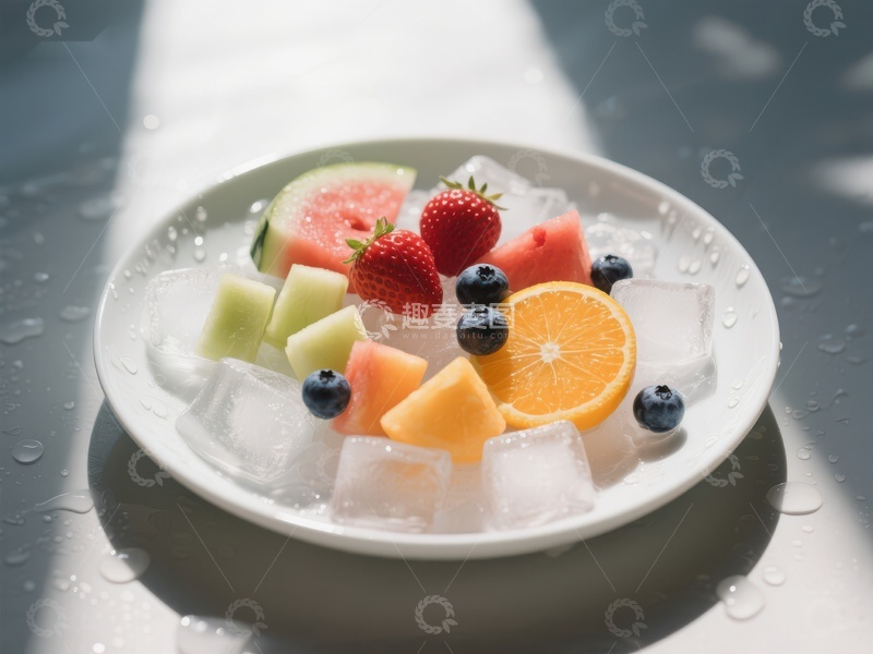 高清大图下载【趣麦麦图】冰块与水果的清凉组合