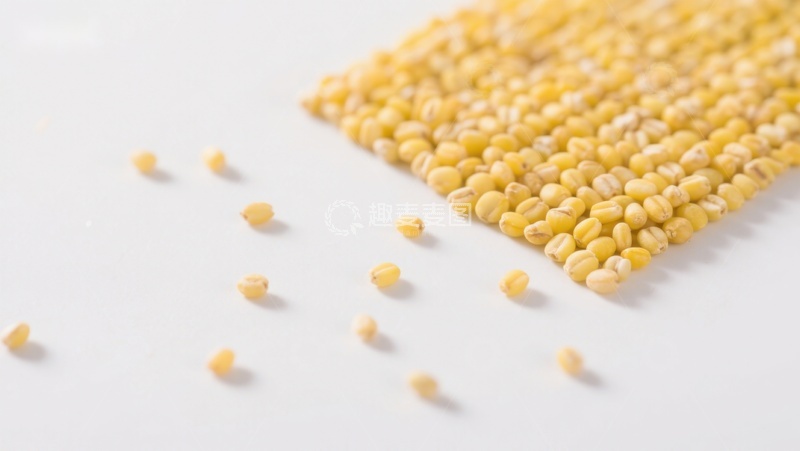 高清大图下载【趣麦麦图】金黄色小米粒散落白色背景
