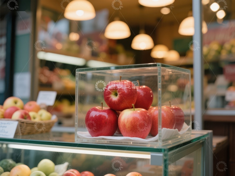 高清大图下载【趣麦麦图】透明盒中的红苹果展示