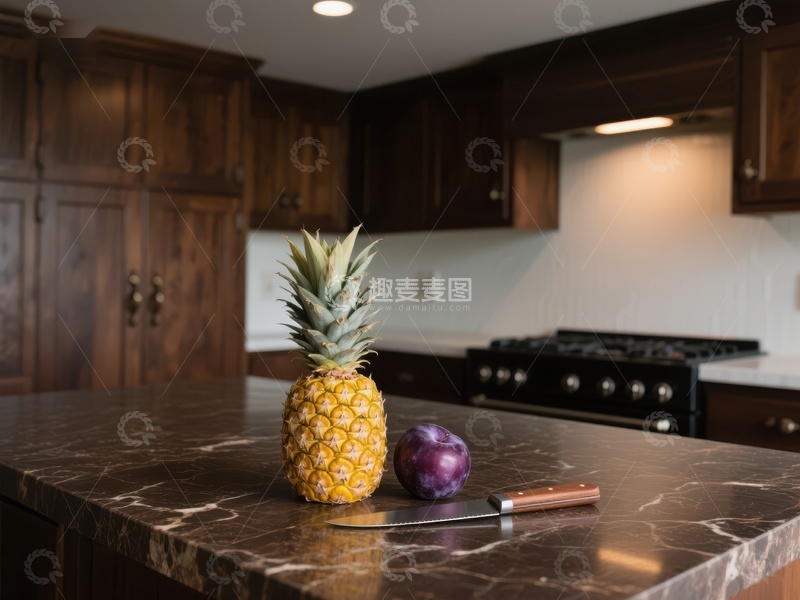 高清大图下载【趣麦麦图】厨房台面上的菠萝与洋葱