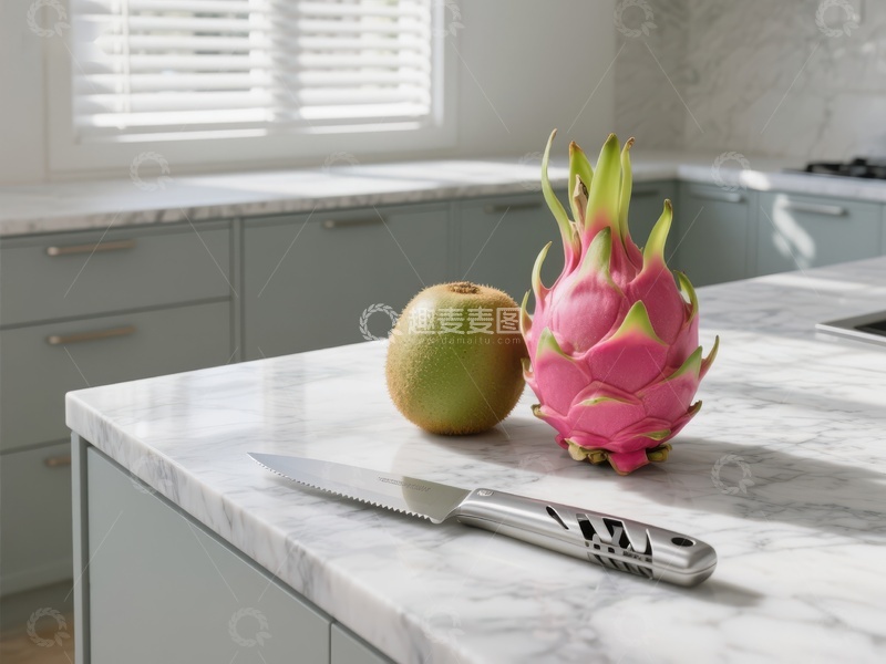 高清大图下载【趣麦麦图】厨房台面上的火龙果与菠萝