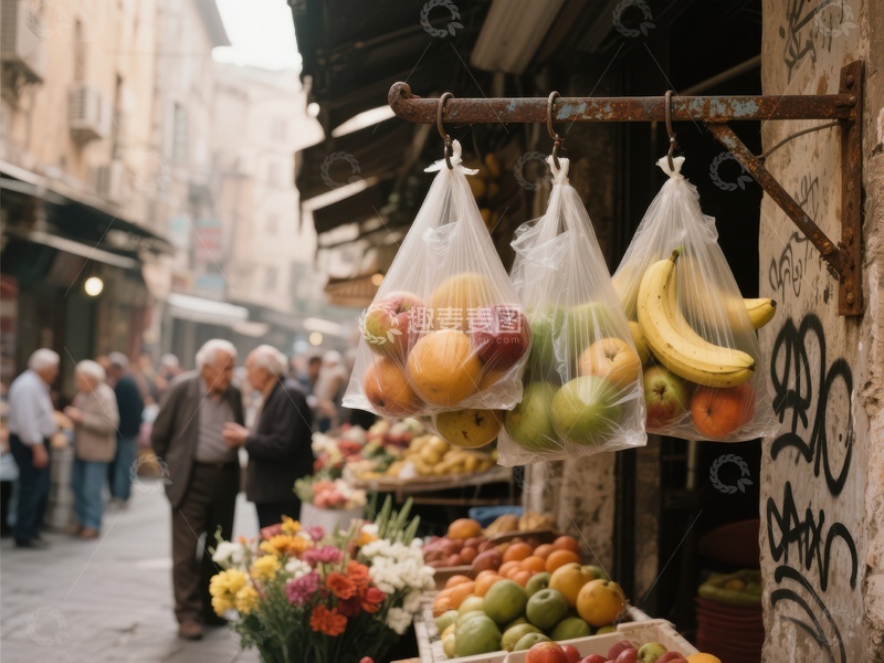街头市场水果鲜花售卖